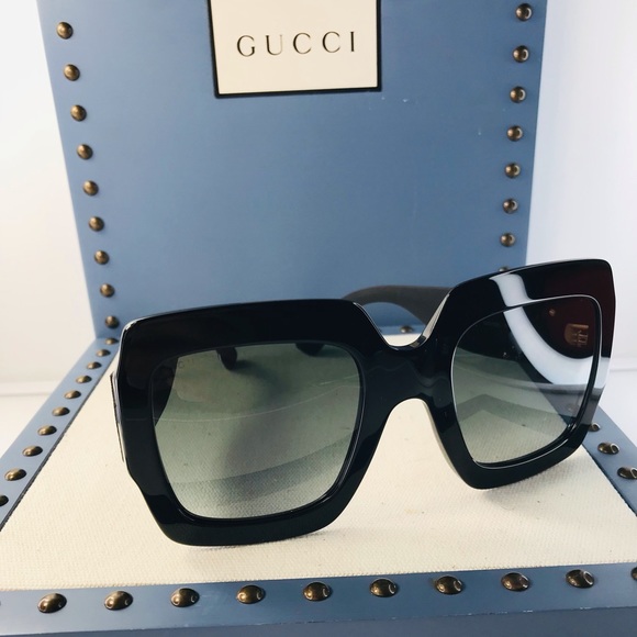 💯 - New authentic- Gucci Black Gg0102s - 001 Oversized Glitter Sunglasses - Picture 4 of 14